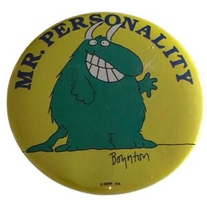 Vintage Boynton Mr. Personality 2" Pinback Button Pin Sandra Boynton